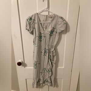 LOFT Outlet White, Green and Blue Linen Floral Dress